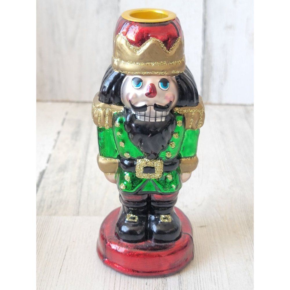 Dept 56 Nutcracker‎ blown glass Taper Candle holder Xmas
